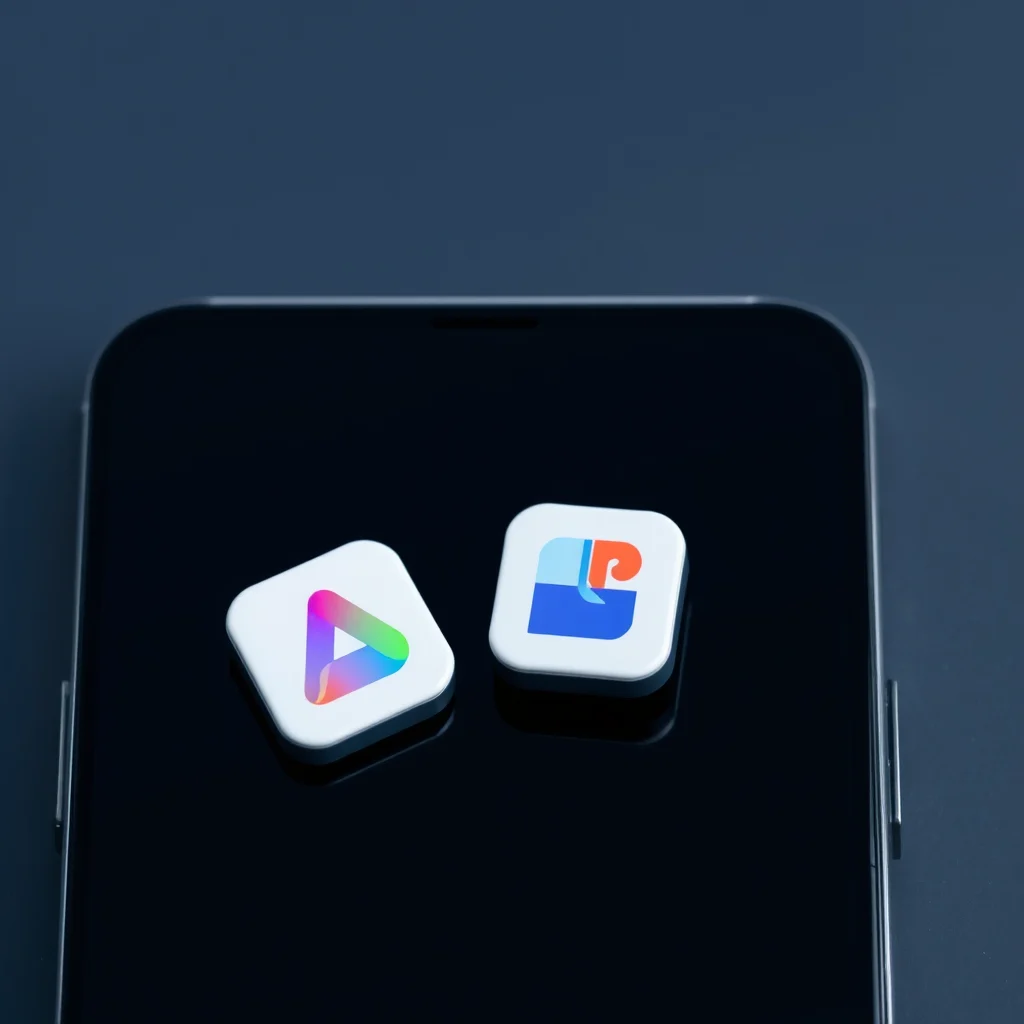Nsfw ai image generator app android: three minimalist Android app icons for AI art tools floating on a dark phone screen (illustration)