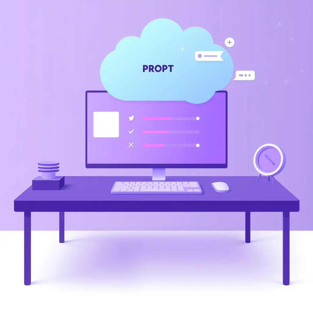 Nsfw ai prompt generator: abstract visualization of a prompt builder UI with sliders and tag cloud, soft purple... (illustration)