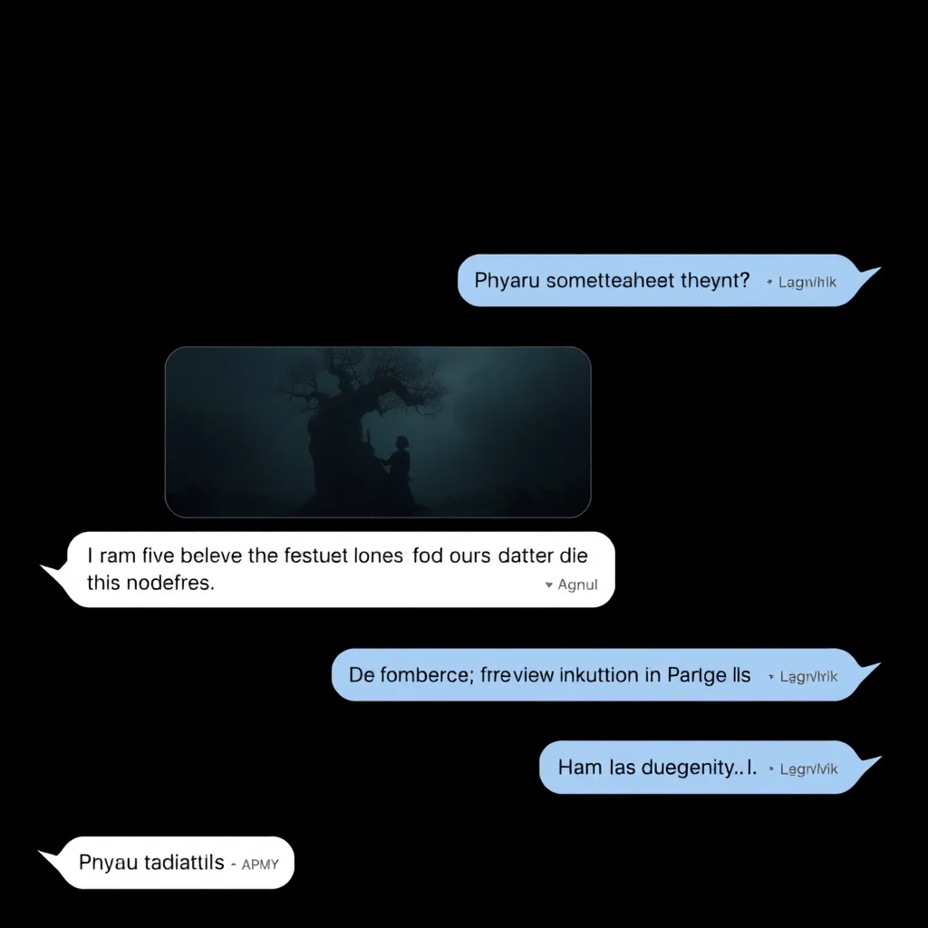 Nsfw ai roleplay generator: a chat dialogue with an inline scene image appearing mid-conversation, dark UI (illustration)