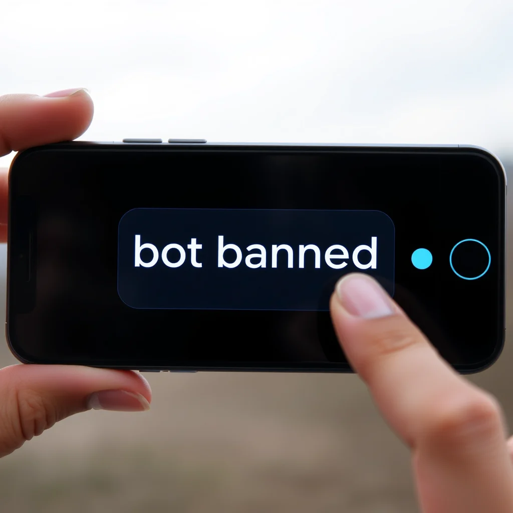 Nsfw ai telegram bot: phone showing 'bot banned, switching mirror' message with arrow to a new bot (illustration)