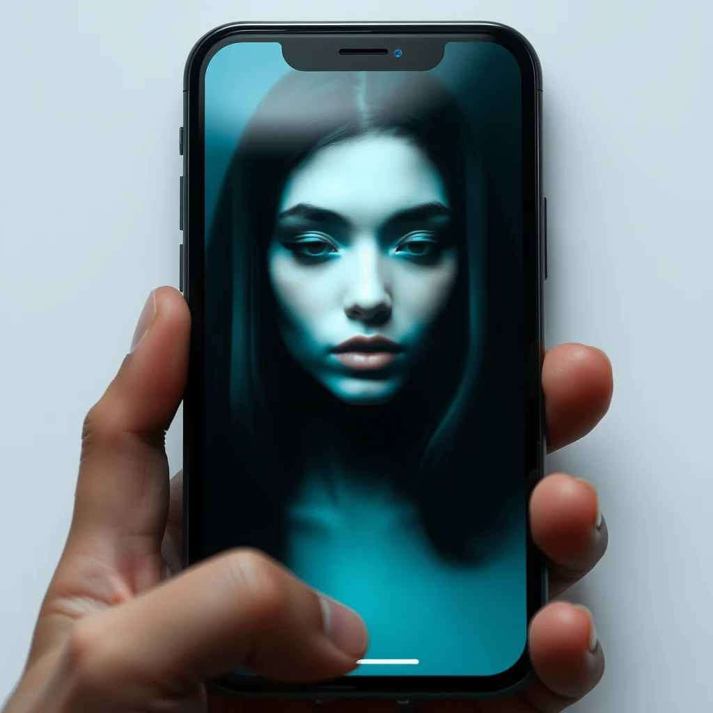 Nsfw bdsm ai generator: a phone showing a stylised abstract art result (illustration)
