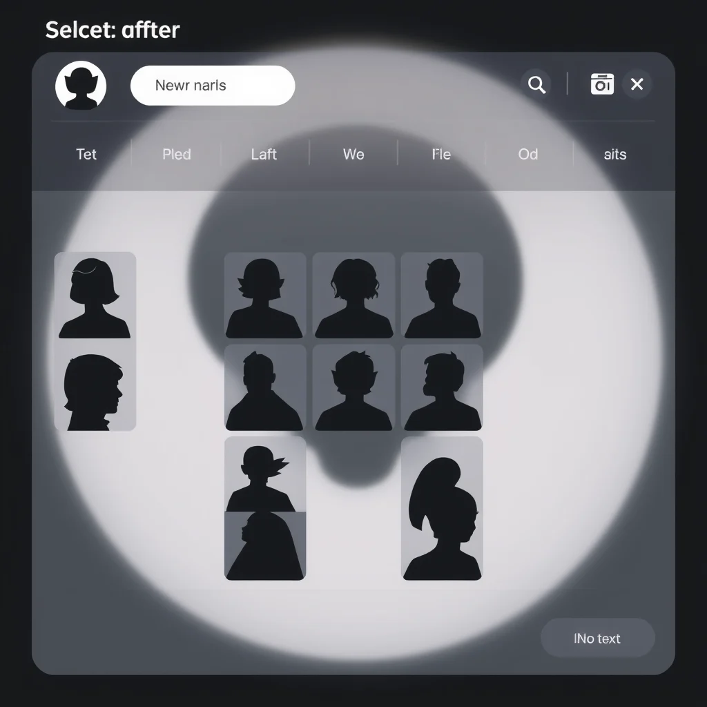 Nsfw femboy ai generator: a character style selector grid with abstract silhouettes on a dark ui (illustration)