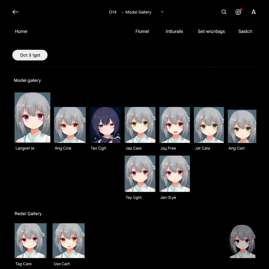 Nsfw futanari ai generator: a model gallery grid with abstract anime character thumbnails on a dark ui (illustration)