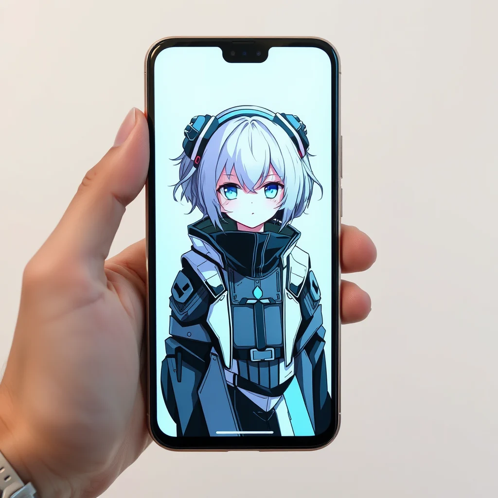 Nsfw futanari ai generator: a phone showing a finished stylised anime character art piece (illustration)