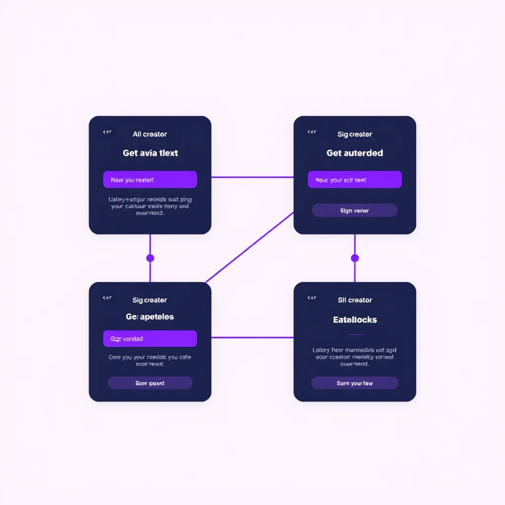 Nsfw ai for fanvue creators: an AI-creator signup flow as four connected nodes, dark UI (illustration)
