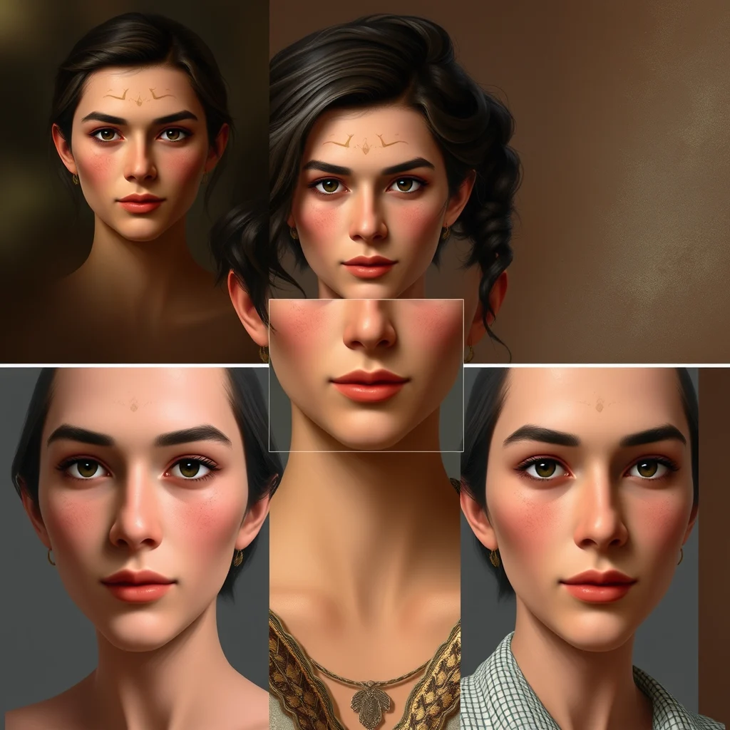 Nsfw ai for fanvue creators: a face-training workflow with reference photos around a central character portrait (illustration)