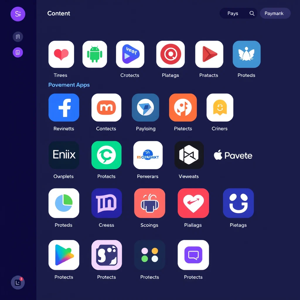 Ganhar dinheiro com ia nsfw: a grid of platform icons representing content sites and payment apps on a dark ui (ilustracao)