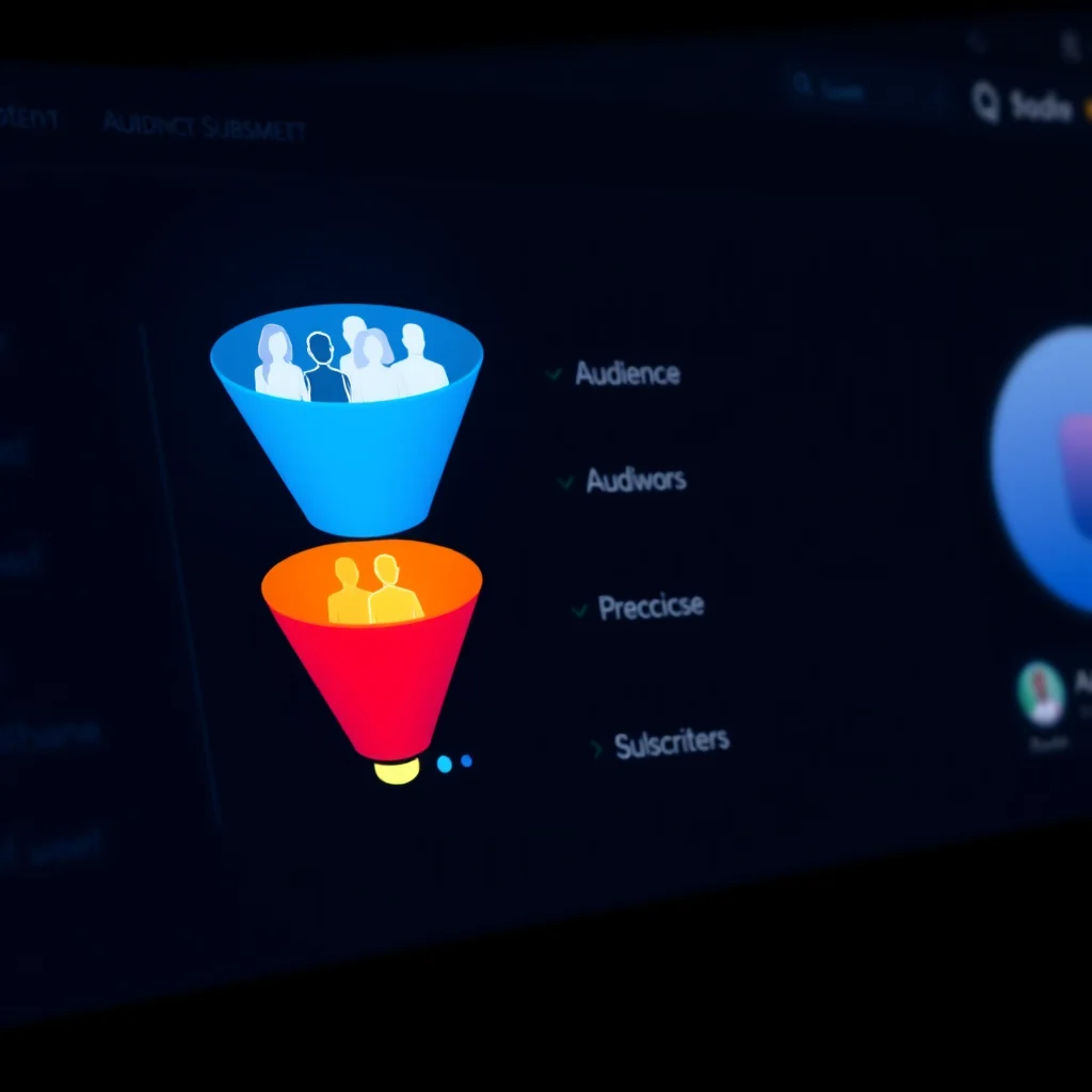 Ganhar dinheiro com ia nsfw: a funnel diagram showing audience converting to subscribers on a dark interface (ilustracao)