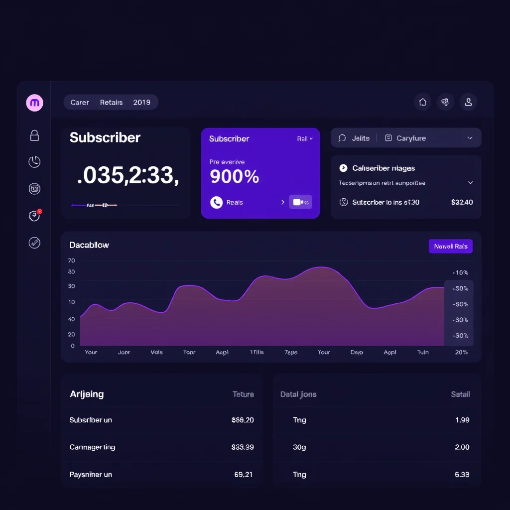Criadora onlyfans ia brasil: dashboard ui showing subscriber count and revenue in reais on a dark interface (ilustracao)