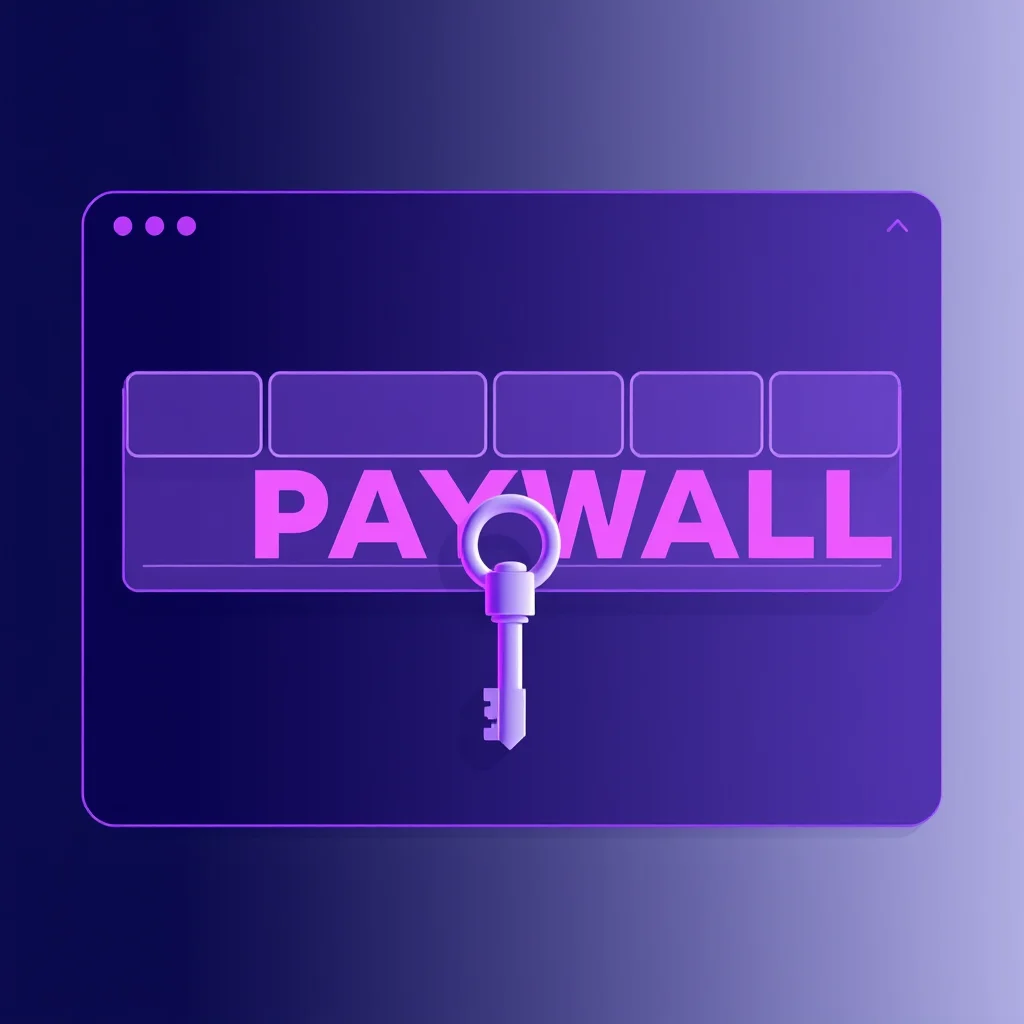 Ia porno gratis: a paywall barrier being broken through with a key, dark UI (ilustracao)