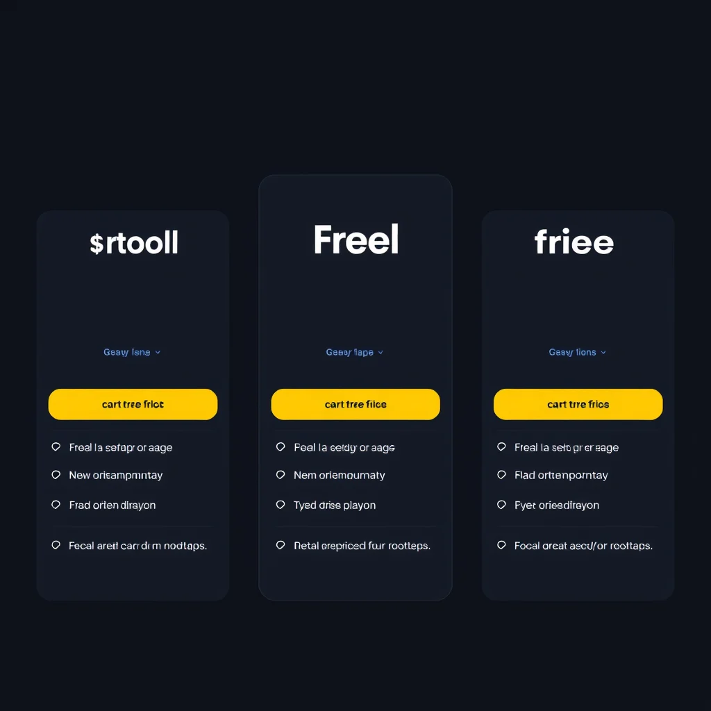 Ia porno gratis: comparison of three AI tool pricing tiers shown as cards with free at the top, dark UI (ilustracao)
