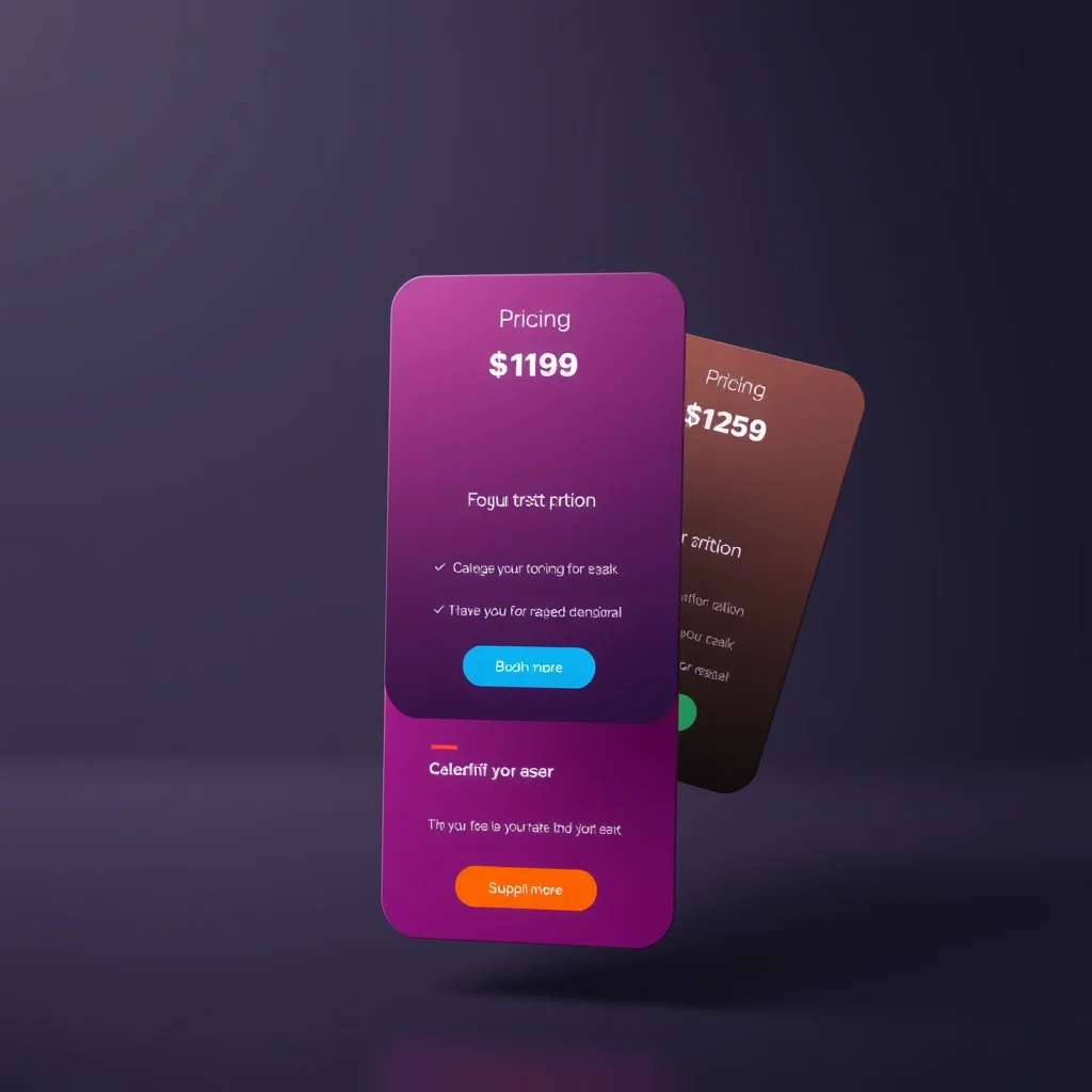 Magi ia porno: pricing tier cards floating on a dark gradient (ilustracao)