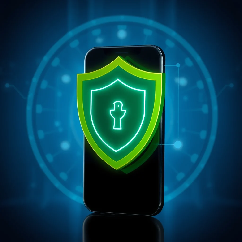 Ia porno apk: shield icon over a phone indicating safe installation (ilustracao)