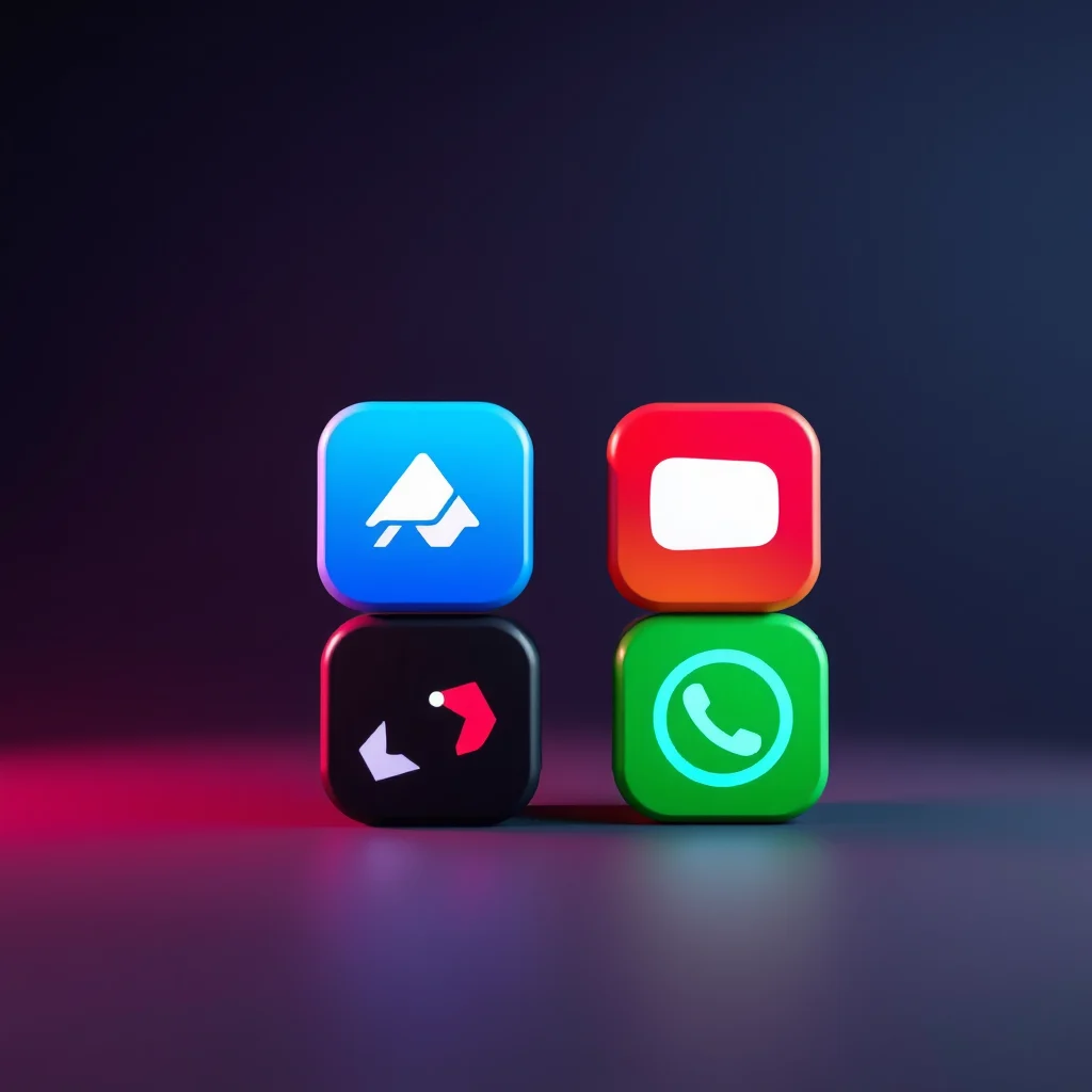 Ia porno apk: stack of three abstract app icons floating in front of a dark gradient (ilustracao)