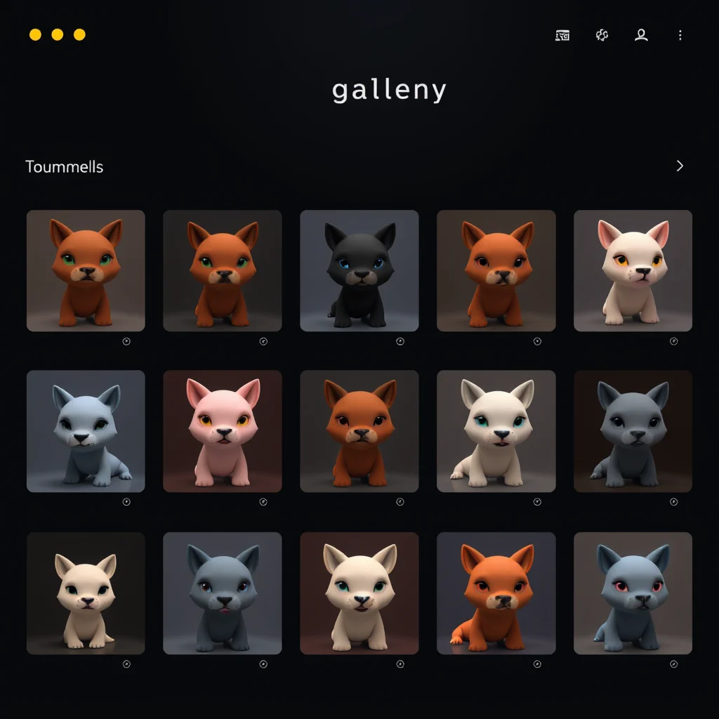 Ia furry nsfw: a model gallery grid with abstract anthropomorphic character thumbnails on a dark ui (ilustracao)