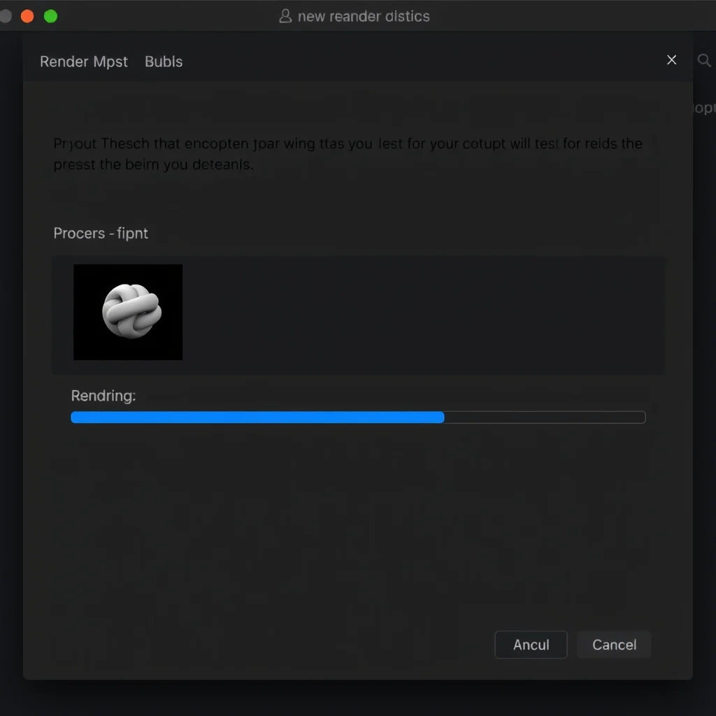 Porno 3d ia: render queue ui with a 3d output thumbnail rendering progress bar (ilustracao)