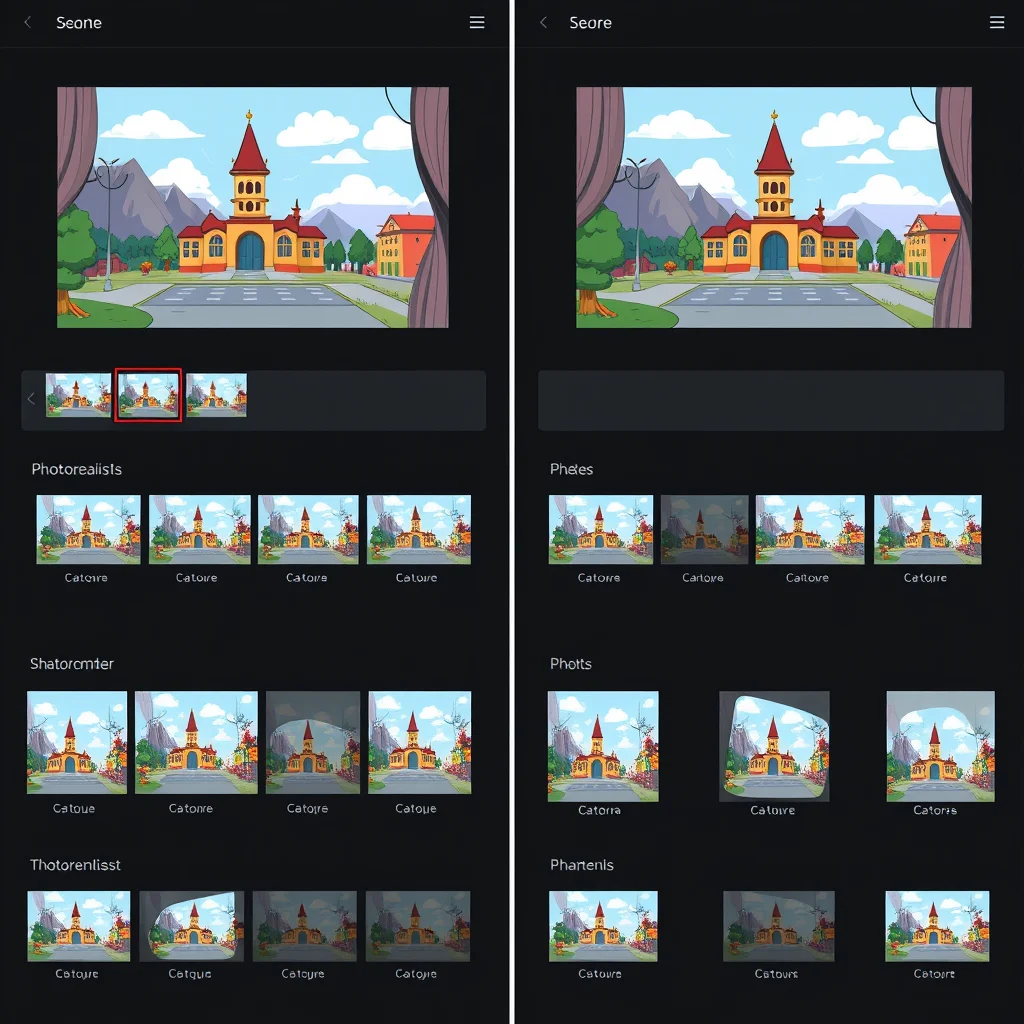 Porno ia realista: comparison of cartoon-style vs photorealistic output as side-by-side thumbnails on a... (ilustracao)