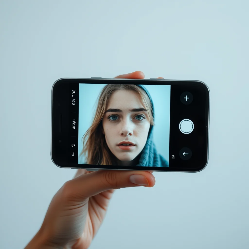 Porno ia trans: phone showing a finished generated portrait (ilustracao)