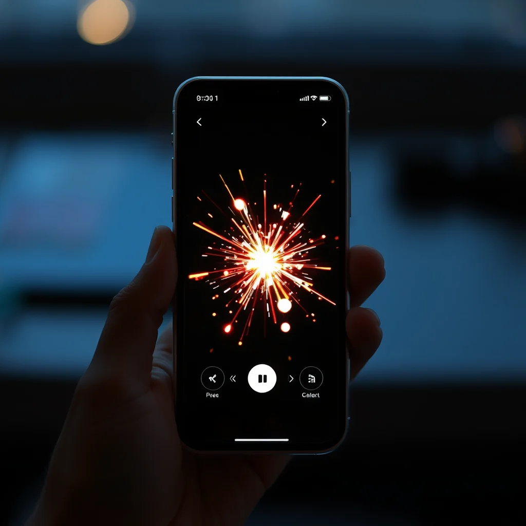Ia sem restricoes: phone showing a free generator with a sparkle of generated art appearing (ilustracao)