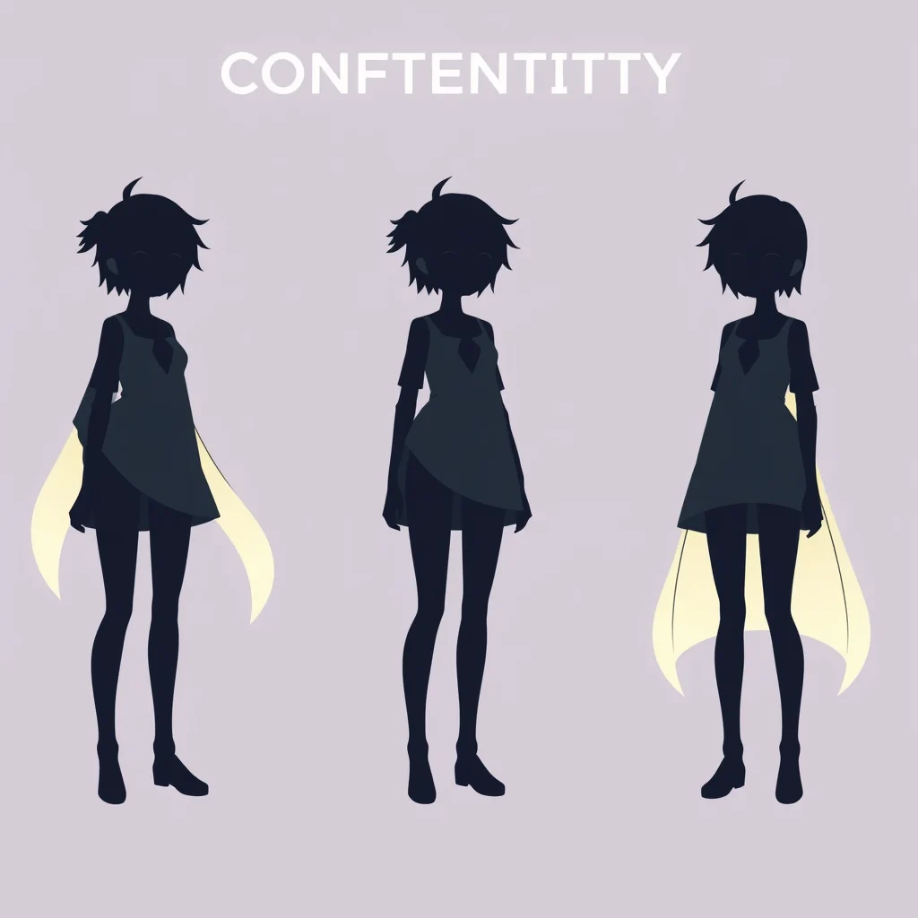 Ia waifu ecchi: a character consistency panel showing the same stylised anime silhouette in three... (ilustracao)