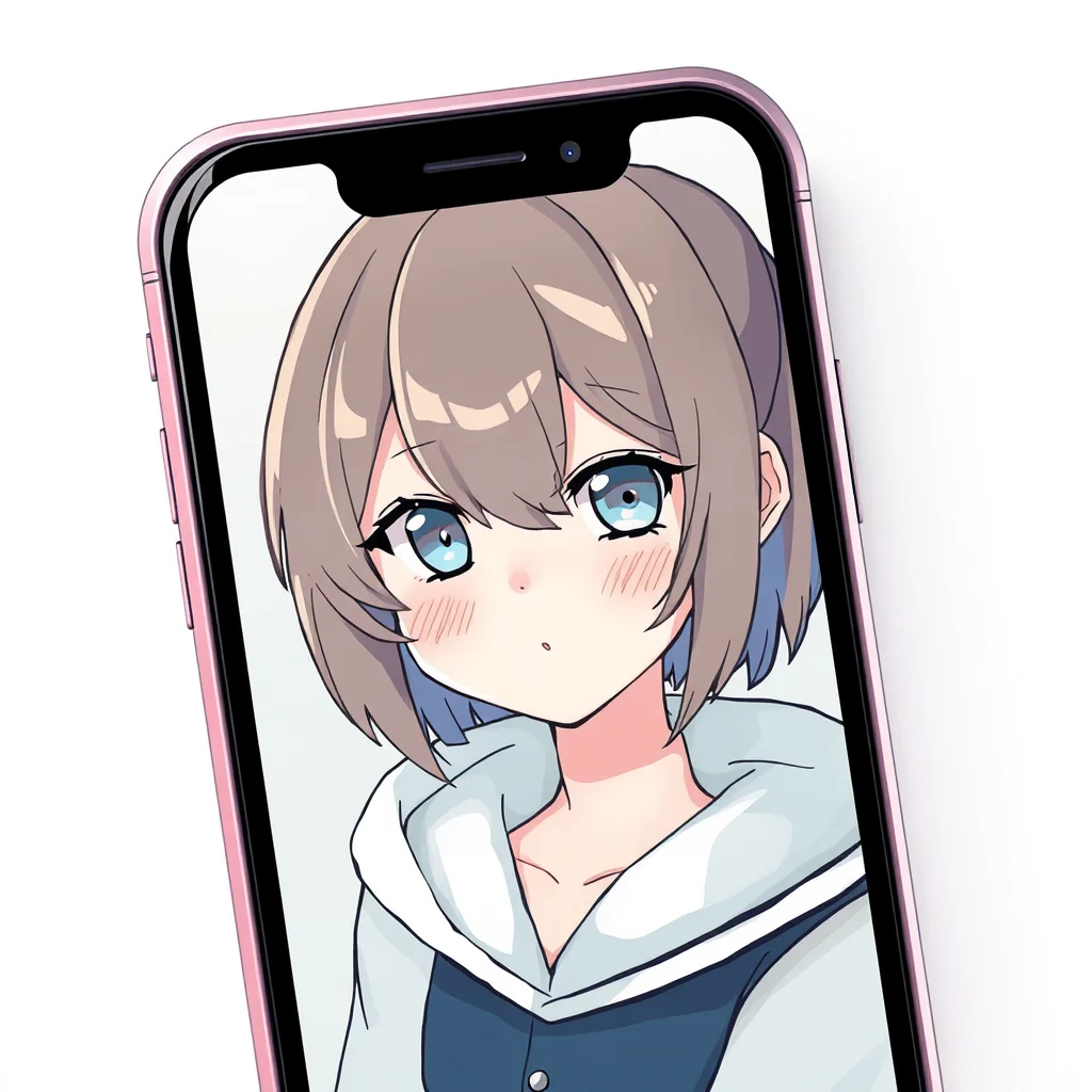 Ia waifu ecchi: a phone showing a finished stylised anime character portrait (ilustracao)