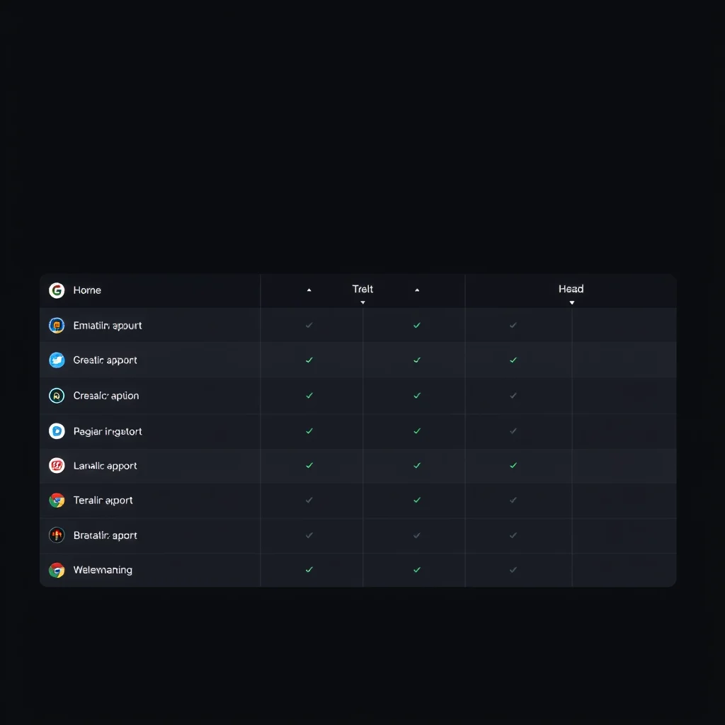 Ia porno site: a head-to-head comparison table on a dark dashboard with three columns of icons (ilustracao)