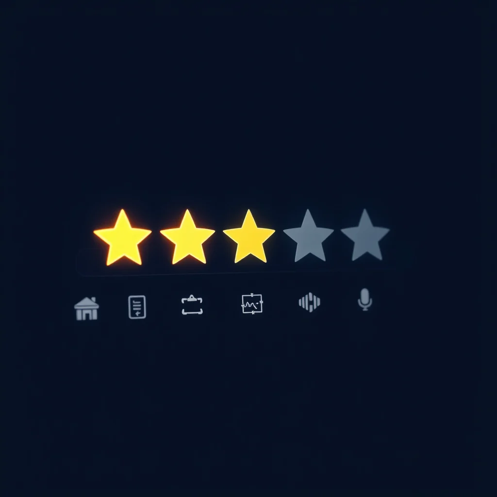 Playbox ia porno: a star rating bar with abstract criteria icons beside it on a dark ui (ilustracao)