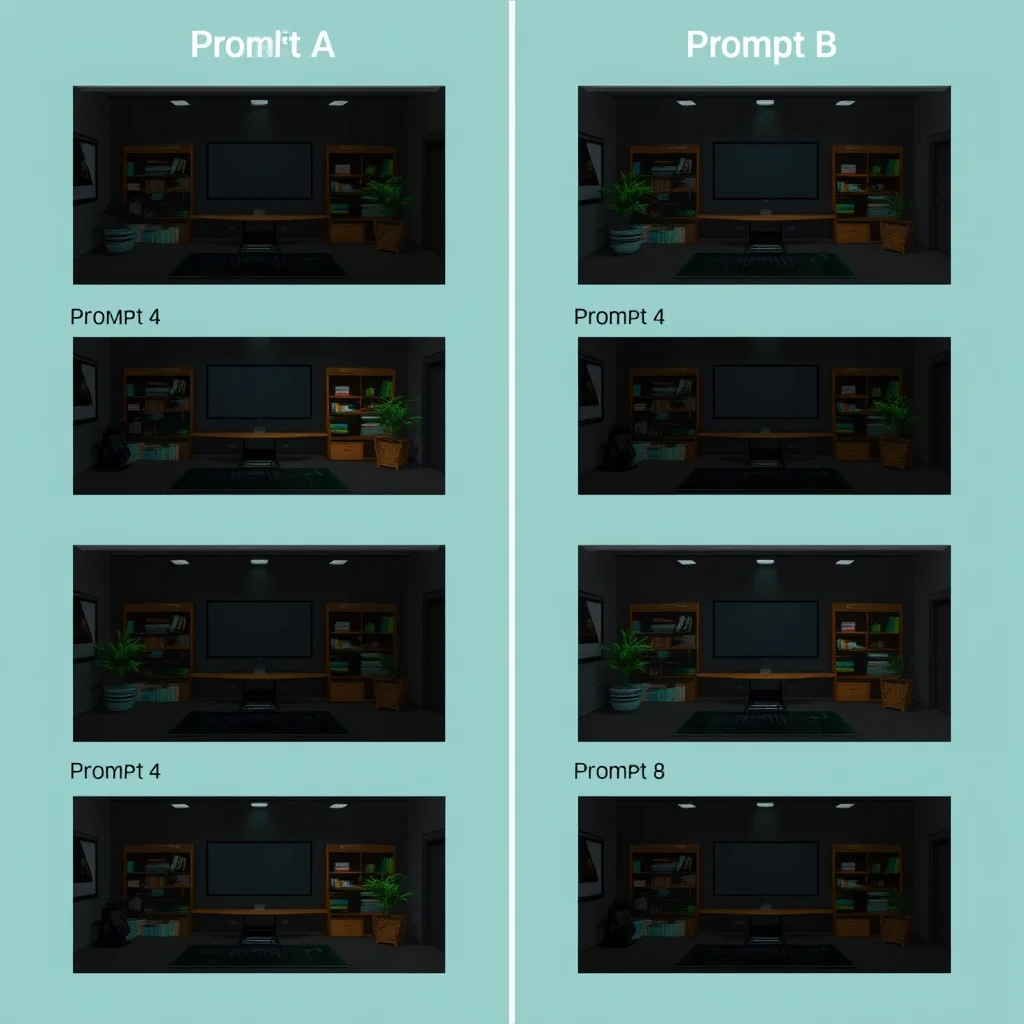 Prompts nsfw portugues: comparison thumbnails labelled prompt A and prompt B with different styles (ilustracao)