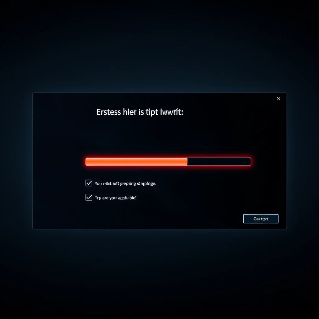 Stable diffusion forge portugues: installer wizard progress bar on a dark ui with checkmarks beside steps (ilustracao)