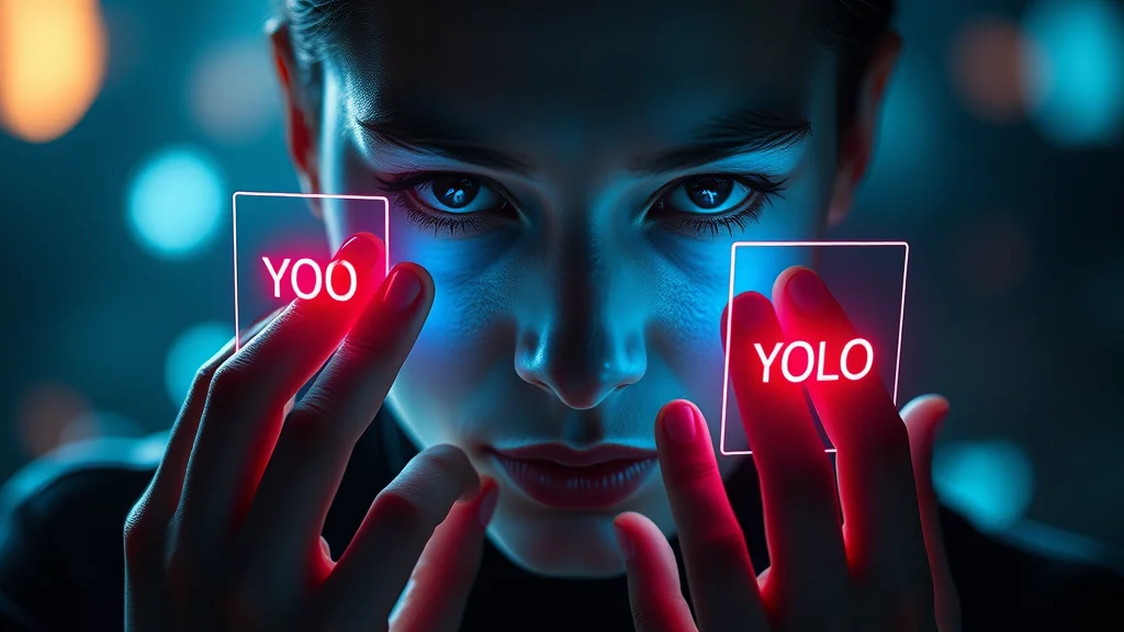 YOLO detection boxes on face and hand regions, abstract concept