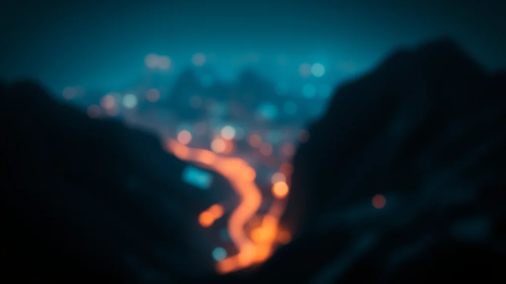 Soft blurry region refining into crisp detail, neon on dark