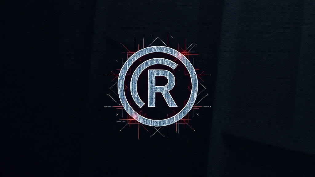 A copyright symbol over a generated canvas, abstract concept