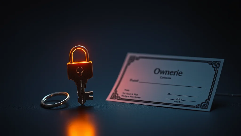 An ownership key beside a digital certificate, glowing on dark