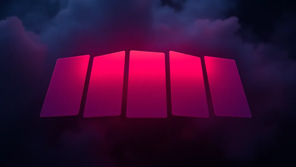Prompt theme cards fanned out feeding an image frame, neon on dark
