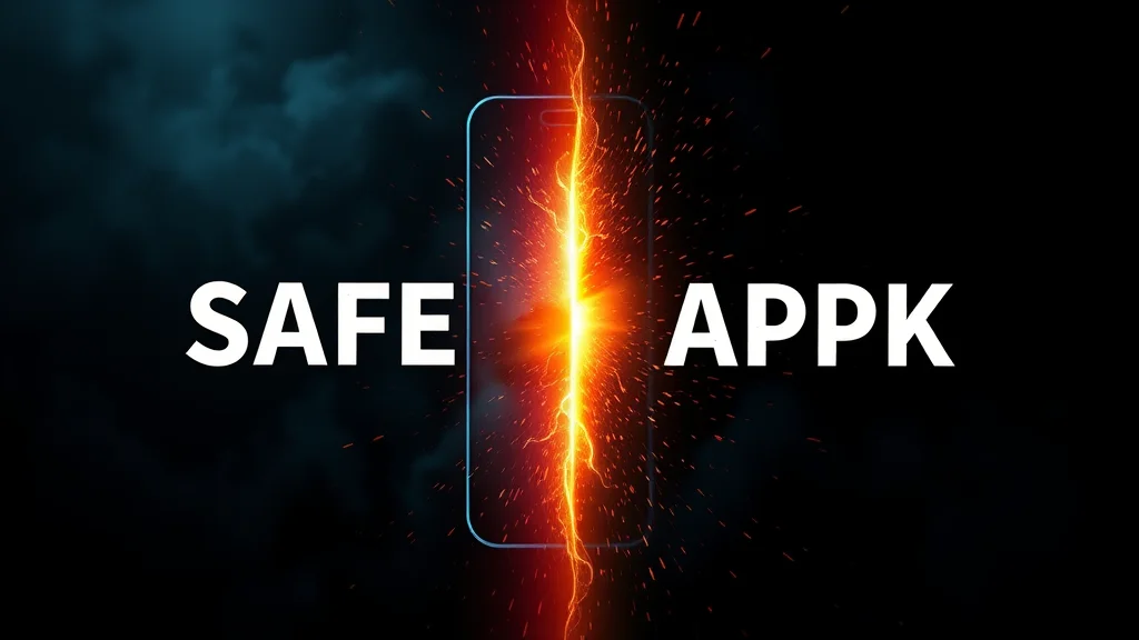 Safe verified app versus shady APK warning split, glowing on dark