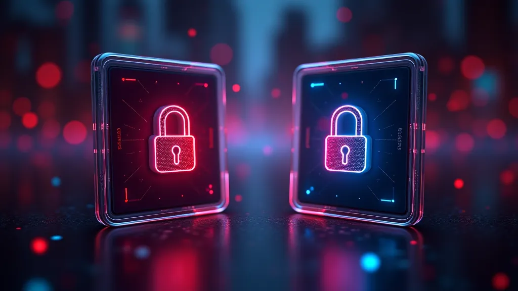 Side by side generator cards with face lock icons, abstract concept