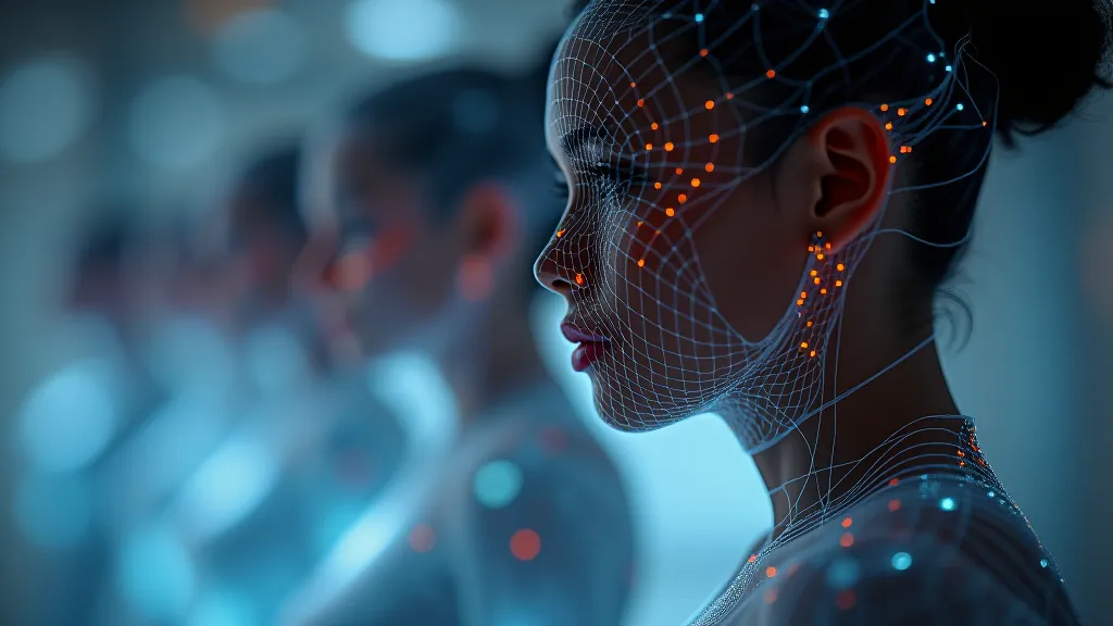 Consistency mesh keeping one avatar identical across frames, glowing