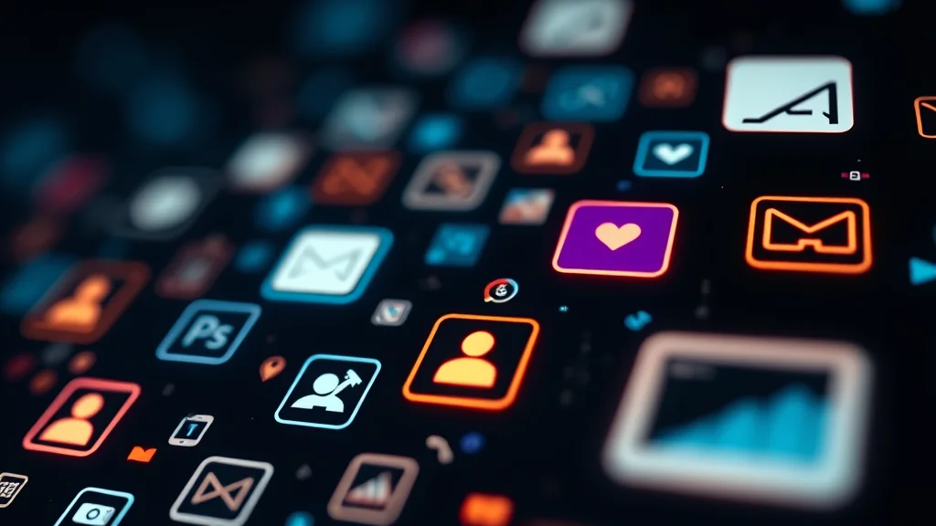 Category split into image, chat, and video app icons, glowing on dark