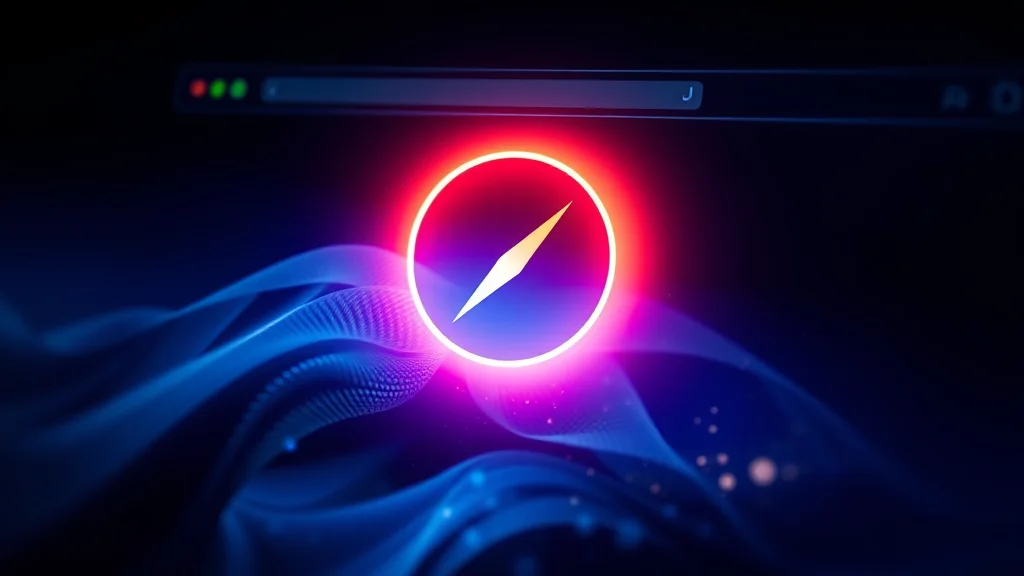 Safari browser window with glowing web app shortcut, abstract