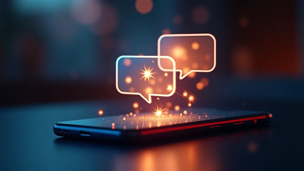 Smartphone showing layered conversation bubbles with sparkle icons