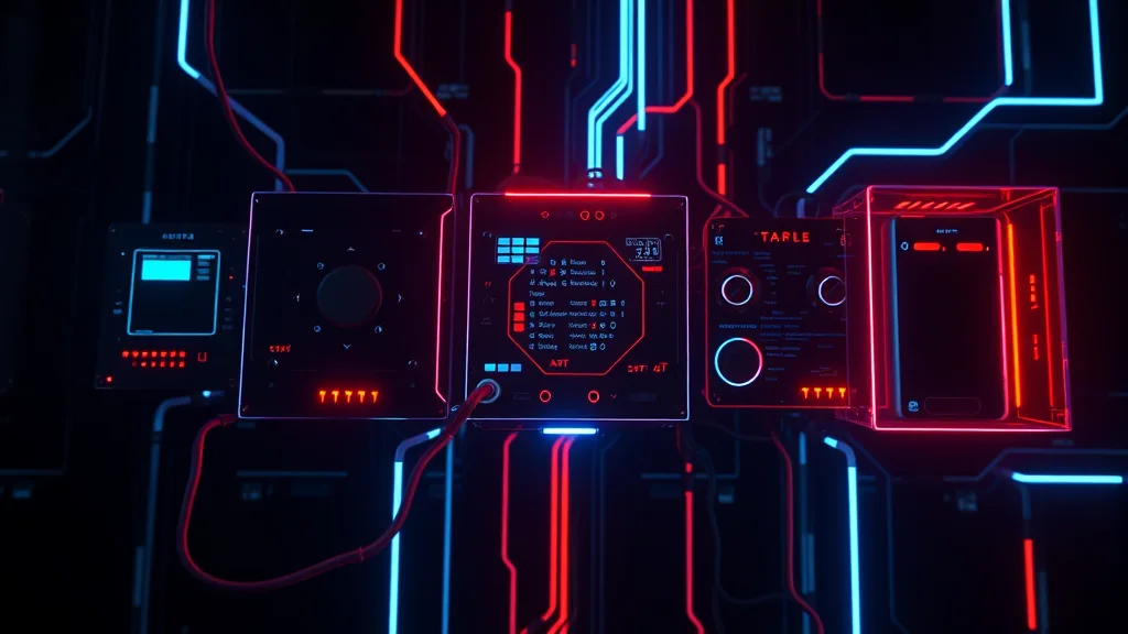 Multiple ControlNet units combining into one composed image, neon on dark