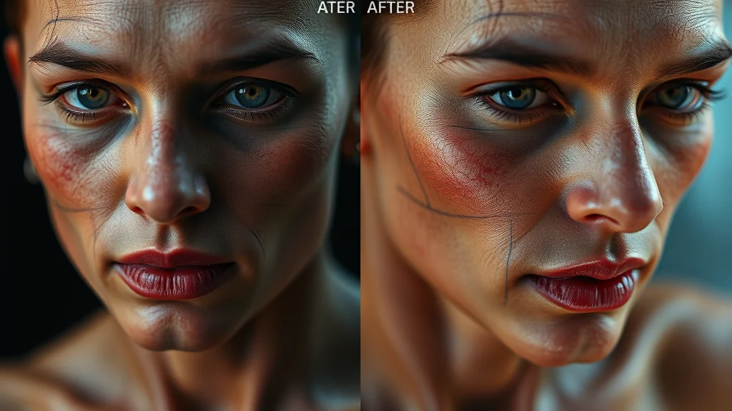 Before and after realism grid showing skin texture refinement, abstract