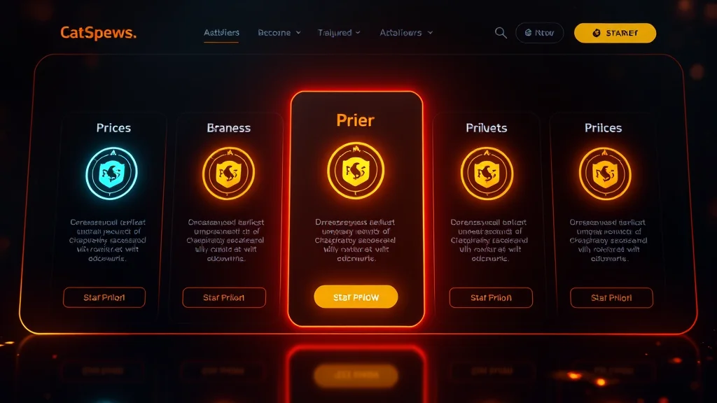 Pricing tier cards with glowing badges on a dark UI