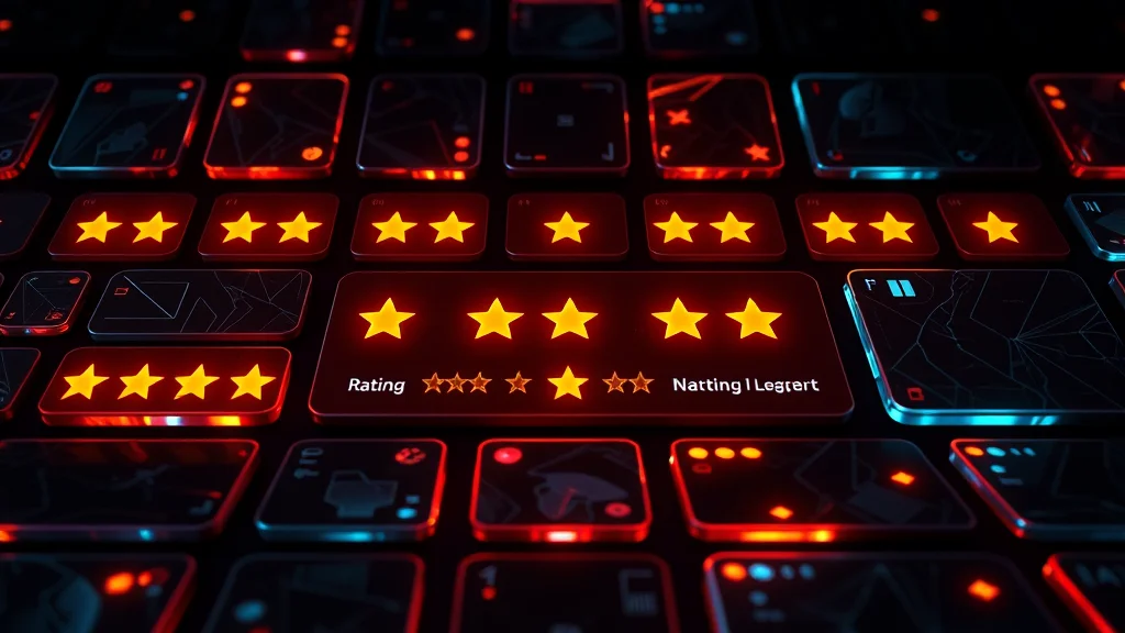Generator tiles with ease ratings as glowing cards, abstract concept