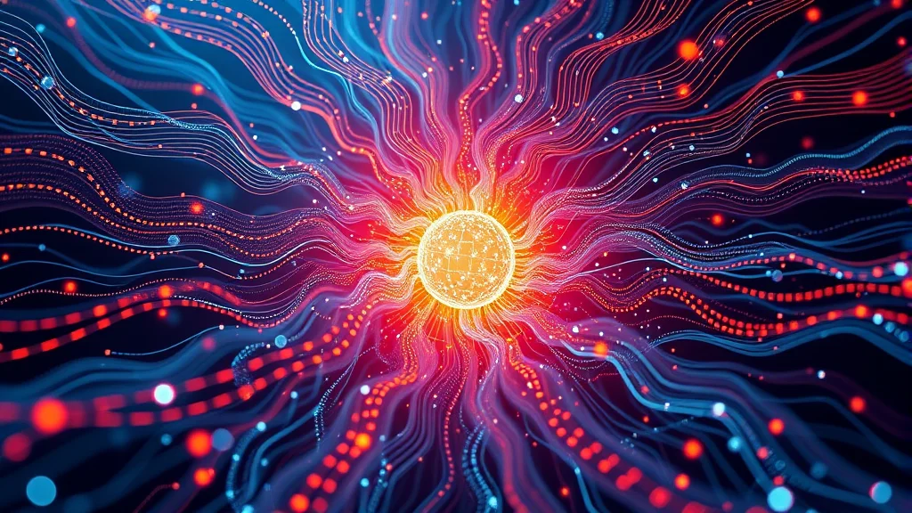 Flowing data streams converging into a Flux model core, abstract concept