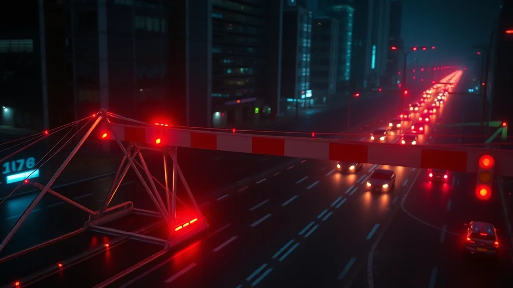 A policy barrier diverting traffic to open nodes, glowing on dark