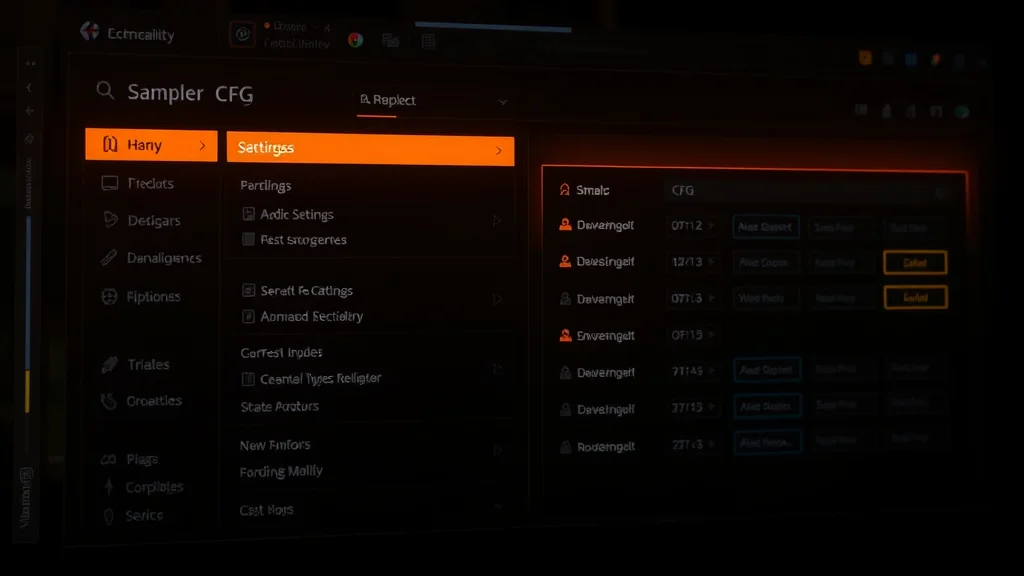 Sampler and CFG settings panel glowing on a dark UI, abstract