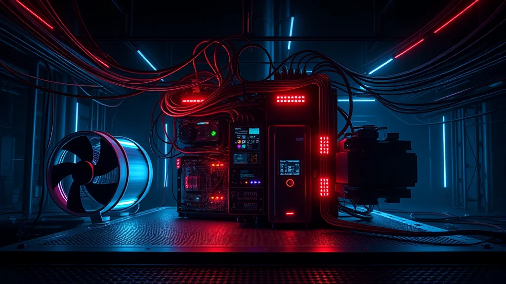 A power supply and cooling fans feeding a build, neon nodes on dark