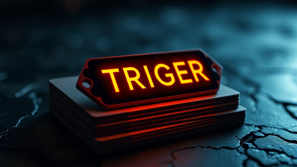A trigger word token binding to a stack of sample cards, glowing on dark