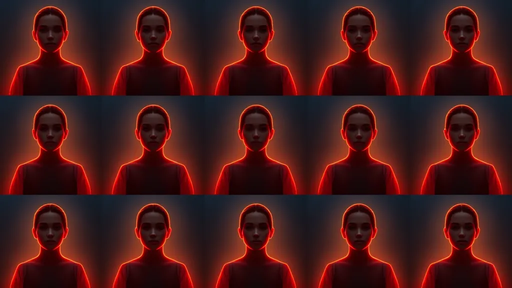 Consistent avatar repeated across a grid of feed posts, glowing concept